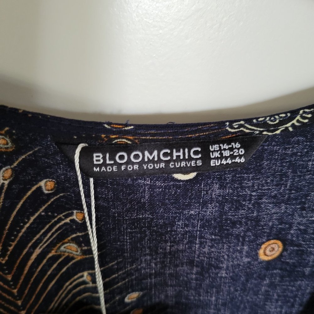 Size 14-16 BloomChic NWT Navy Bandana Pocket Button Wrap split midi Dress - Picture 4 of 4